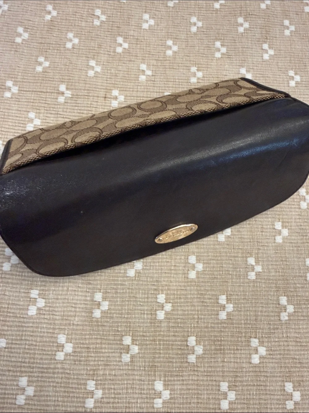 Coach Signature Canvas Slim‎ Envelope Wallet Black Brown Leather Gold Logo OS